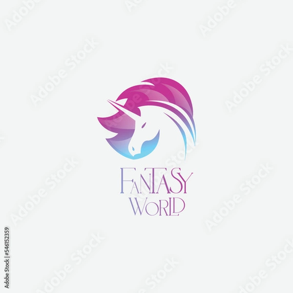 Fototapeta fantasy world logo with unicorn and colorful abstract shapes