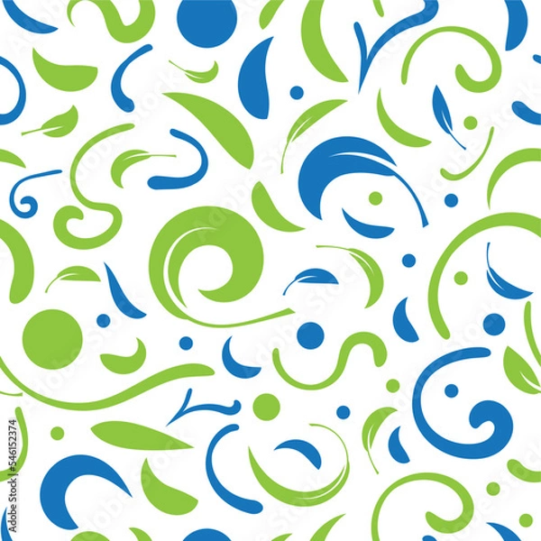 Fototapeta cute colorful seamless mixed pattern design with leaves and mixed abstract shapes on white background