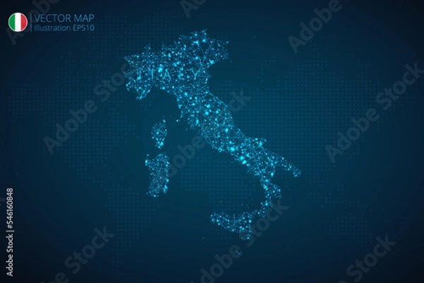 Fototapeta Map of Italy modern design with abstract digital technology mesh polygonal shapes on dark blue background. Vector Illustration Eps 10.