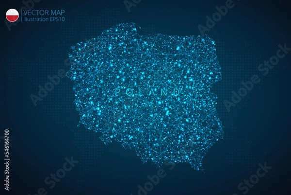 Fototapeta Map of Poland modern design with abstract digital technology mesh polygonal shapes on dark blue background. Vector Illustration Eps 10.