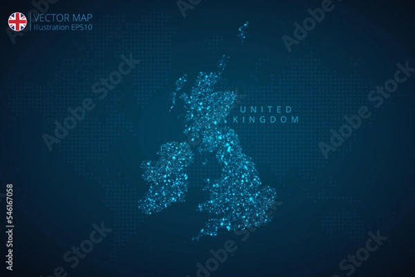 Fototapeta Map of United Kingdom modern design with abstract digital technology mesh polygonal shapes on dark blue background. Vector Illustration Eps 10.