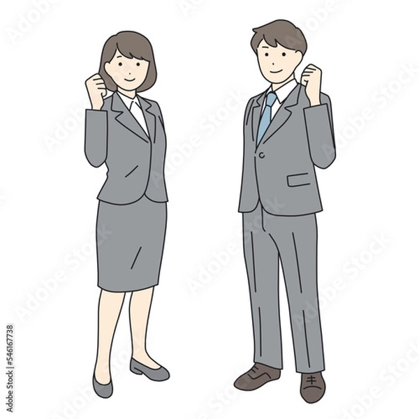 Fototapeta ガッツポーズをする男女のビジネスイラスト