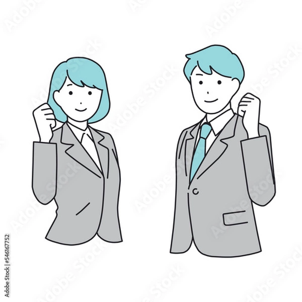 Fototapeta ガッツポーズをする男女のビジネスイラスト