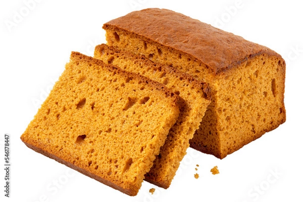 Fototapeta Two slices of spiced honey cake next to a loaf of honey cake isolated.