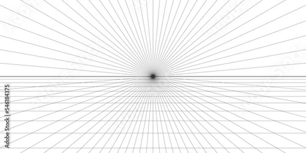 Obraz One point perspective grid background. Abstract grid line backdrop. Drawing perspective mesh template. Vector illustration isolated on white background.