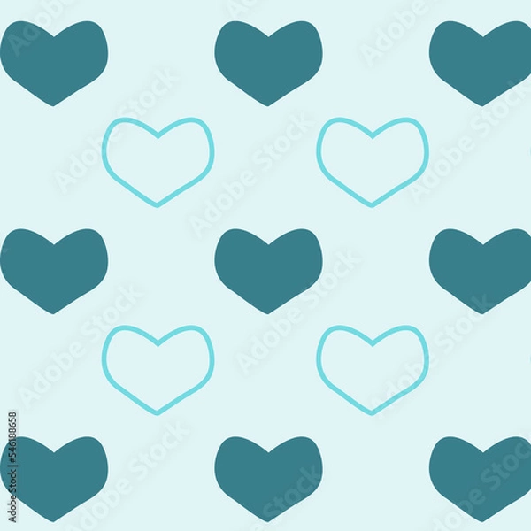 Fototapeta Seamless pattern of blue hearts on a blue background. Vector illustration	