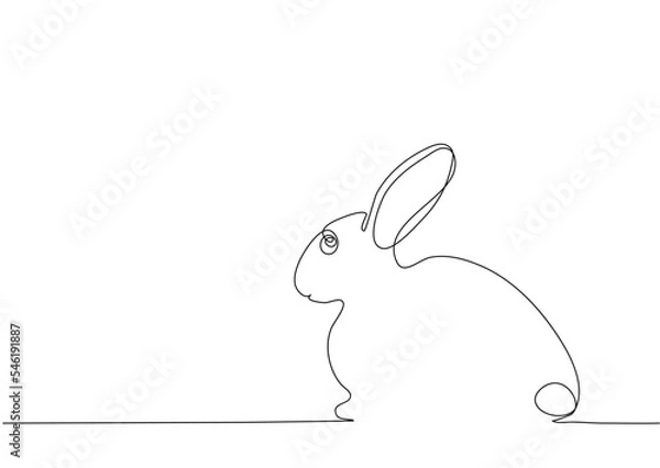 Obraz Cute rabbit silhouette with ears in minimal style for spring greeting card design and web banner. Editable stroke. Line vector illustration