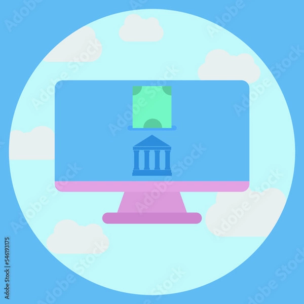 Fototapeta Internet banking icon on cloud. Flat design, minimal design.
