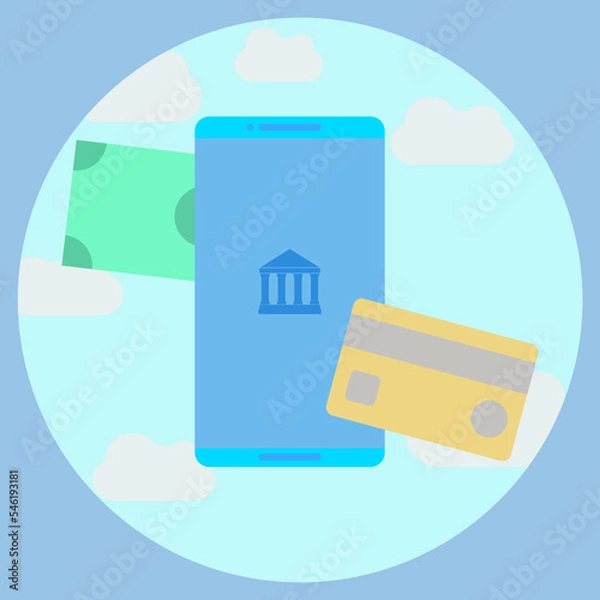 Fototapeta Mobile banking icon on cloud. Flat design, minimal design.