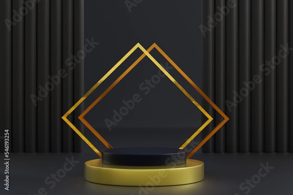 Fototapeta  product podium is presented in black and gold tones.3D renders.