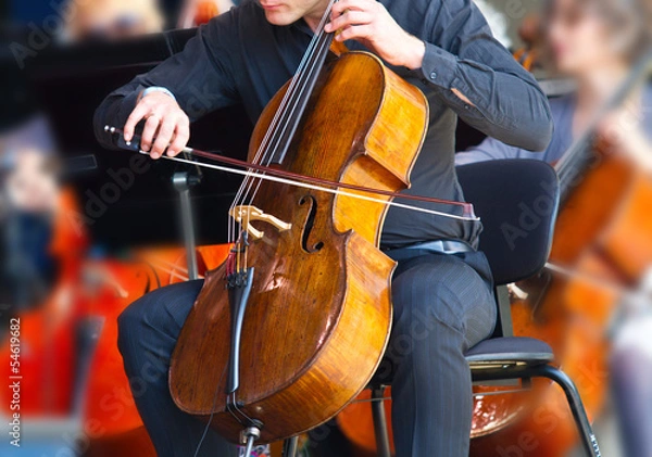 Fototapeta close-up of cellos being played in a concert