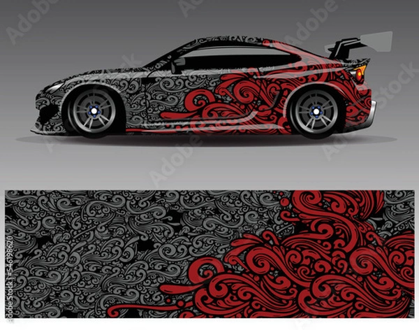 Fototapeta Car wrap design vector. Graphic abstract stripe racing background kit designs for wrap vehicle  race car  rally  adventure and livery