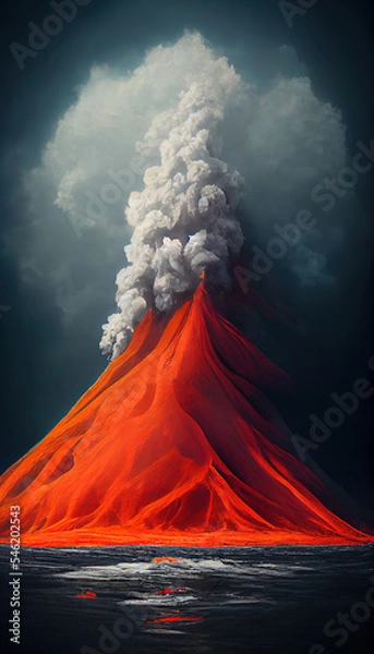 Obraz Massive Volcano Eruption. A large volcano erupting hot lava and gases into the atmosphere. 3D Illustration.