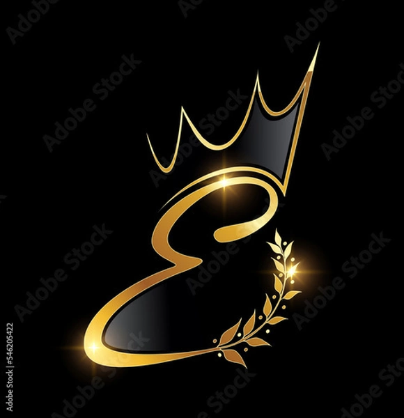Fototapeta Gold Crown and Leaf Monogram Initial letter E