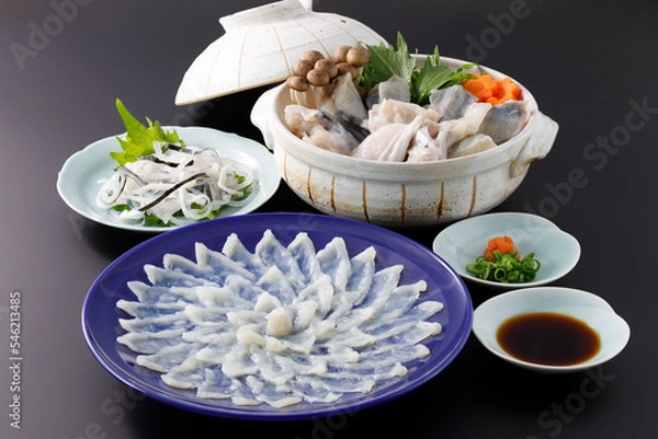 Obraz 黒背景のふぐ料理