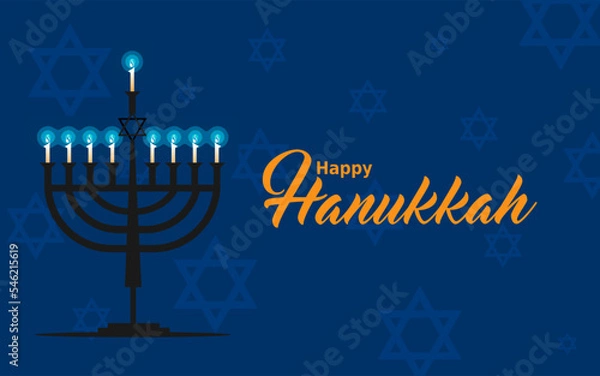 Obraz Happy Hanukkah Background with Menorah, David Star and Bokeh Effect. Vector illustration