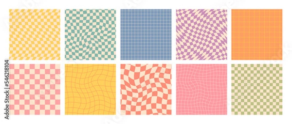 Obraz Groovy Checkered Swimeless Wzory, estetyczne tła w stylu vintage, psychodeliczna tekstura szachownicy. Funky Hippie Fash Fashion Tekstile Druku