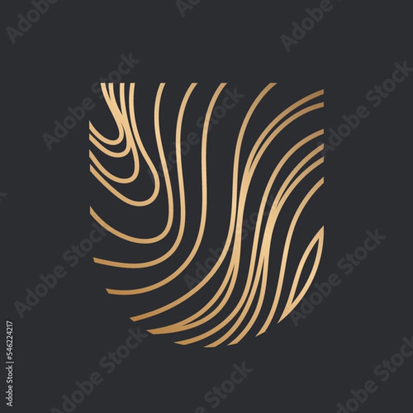 Obraz Letter U calligraphy logo.Alphabet initial.Lettering sign isolated on dark fund.Decorative icon for beauty, spa brand identity.Luxury font monogram.Gold organic lines.