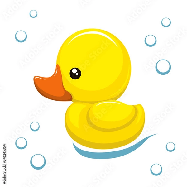 Obraz rubber duckling on a white background. vector illustration. a yellow duck with a red nose.