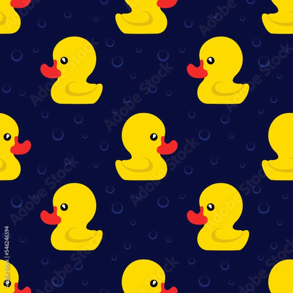 Obraz bath duckling. seamless pattern with rubber ducks. vector clipart. yellow ducklings on a blue background.