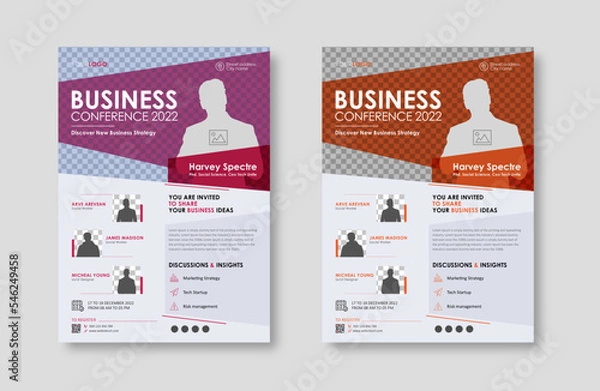 Fototapeta  Business conference live meeting & event flyer template. Corporate invitation business workshop & abstract seminar promotion poster design. Leaflet, modern layout, pamphlet, vector flyer in A4.