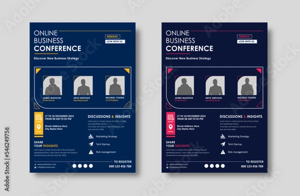 Fototapeta  Business conference live meeting & event flyer template. Corporate invitation business workshop & abstract seminar promotion poster design. Leaflet, modern layout, pamphlet, vector flyer in A4.