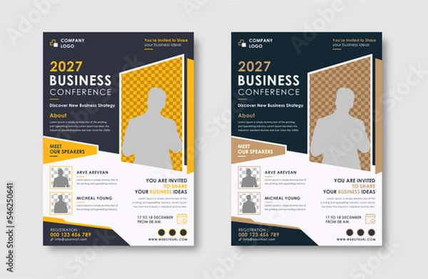 Fototapeta  Business conference live meeting & event flyer template. Corporate invitation business workshop & abstract seminar promotion poster design. Leaflet, modern layout, pamphlet, vector flyer in A4.