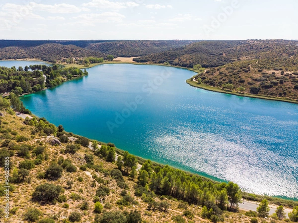 Obraz Lagunas de Ruidera, Albacete and Ciudad Real - Panning - Laguna Colgada, Small waterfalls, Natural Park, Blue, Turquoise
