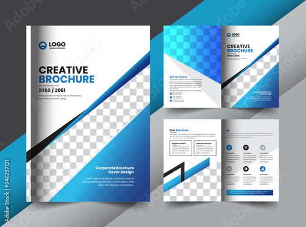 Fototapeta Corporate company business bifold brochure and cover layout concept design with modern shapes