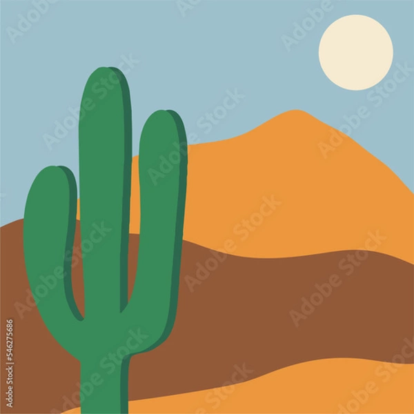 Fototapeta Graphic print inspired by Arizona, summer landscape with cacti. Flat design, cartoon hand drawn.