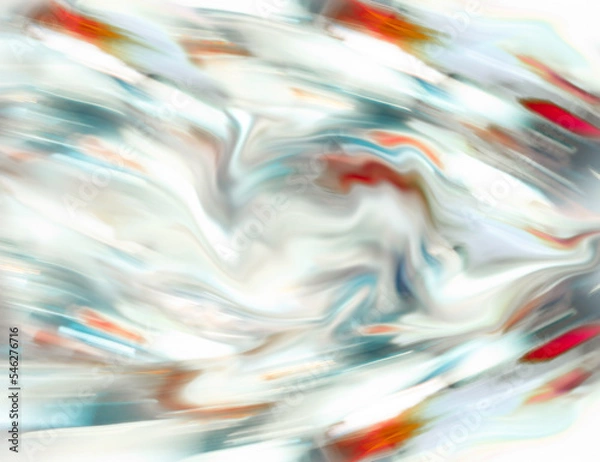 Fototapeta Blurred colorful photo illustration for changing weather forcast or neurological disorder concepts. Magnetic storm or windy clouds artistic abstract background in white, teal blue and fiery red colors