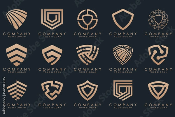 Fototapeta Creative Shield logo and icons set. Vector logo design template.