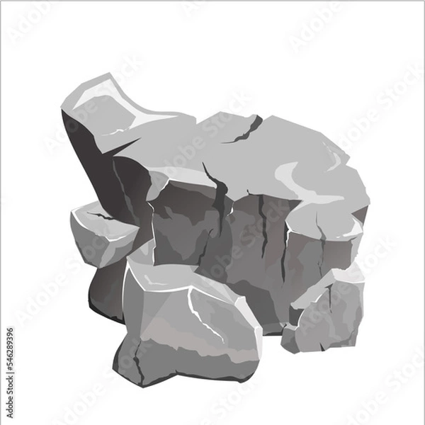 Fototapeta vector, illustration, rock, stone, isolated, natural, set, pile, nature, graphic, design, element, material, mineral, object, heap, granite, white, gravel, grey, cartoon, broken, gray, rough, boulder,