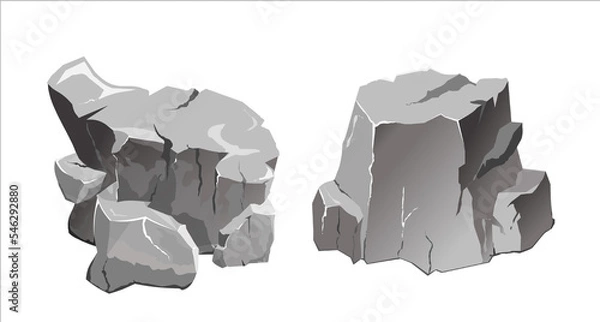 Fototapeta vector, illustration, rock, stone, isolated, natural, set, pile, nature, graphic, design, element, material, mineral, object, heap, granite, white, gravel, grey, cartoon, broken, gray, rough, boulder,