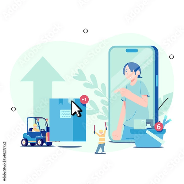 Fototapeta convenience of online shopping. behind the scenes of online shopping. Vector Illustration