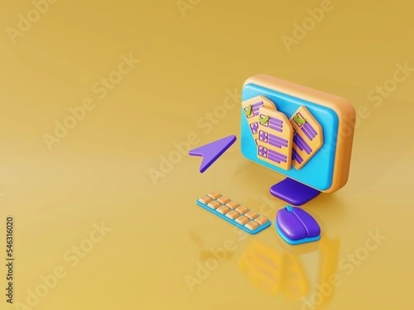 Obraz 3d illustration editing document on computer, good for illustration or background