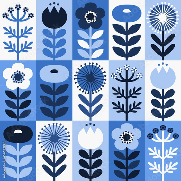 Fototapeta Scandinavian style floral rectangular winter pattern. Part one.