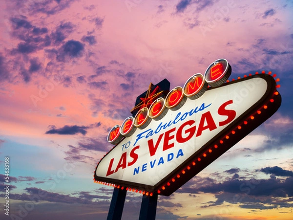 Obraz Witamy w Fabulous Las Vegas znak o zachodzie słońca
