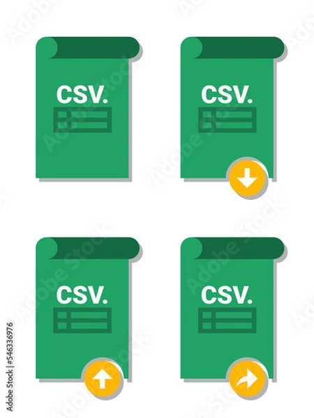 Fototapeta Vector of CSV file format icon. CSV file format icon with download, upload, and share label. CSV extension logo with table icon.Comma Separated Values digital file.