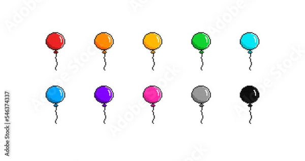 Fototapeta Pixel Minecraft Colorful Balloons. Rainbow 8bit retro Balloons. Vector.