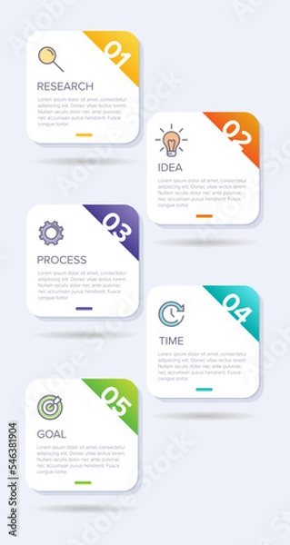 Fototapeta Vertical infographic design with icons and 5 options or steps. Thin line. Infographics business concept. Can be used for info graphics, flow charts, presentations, mobile web sites, printed materials.