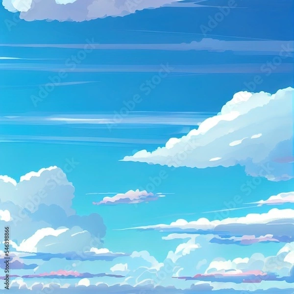 Fototapeta 2r illustrated day landscape sky clouds.Anime clean style. Background design