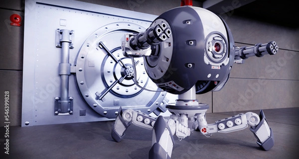 Fototapeta Robot protecting in Vault Door scene