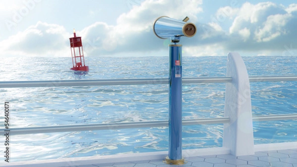 Obraz Telescope for view in a deck in front of the ocean 3D Illustration