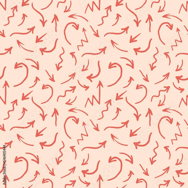 Fototapeta Hand drawn seamless pattern red arrow illustration on pink background. Great for label, print, packaging, fabric.