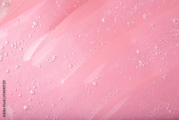Fototapeta Macro photography of bubbly smear on raspberry pink background,large banner.