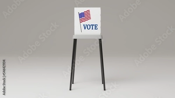 Fototapeta 3d rendering of American voting booth with design of United States of America flag and written "vote", on plastic table, USA elections.