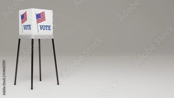 Fototapeta 3d rendering of American voting booth with design of United States of America flag and written "vote", on plastic table with copy space, USA elections.