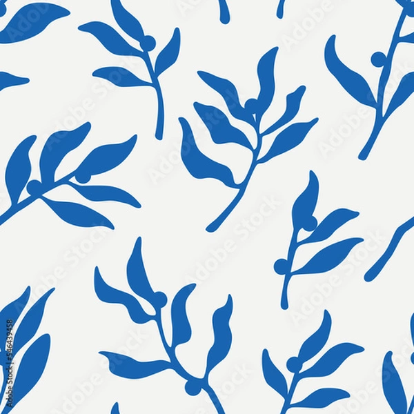 Fototapeta Blue leaves, seamless vector pattern.