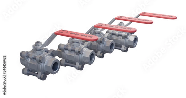 Obraz ball valves with blue coloured handles in an open position